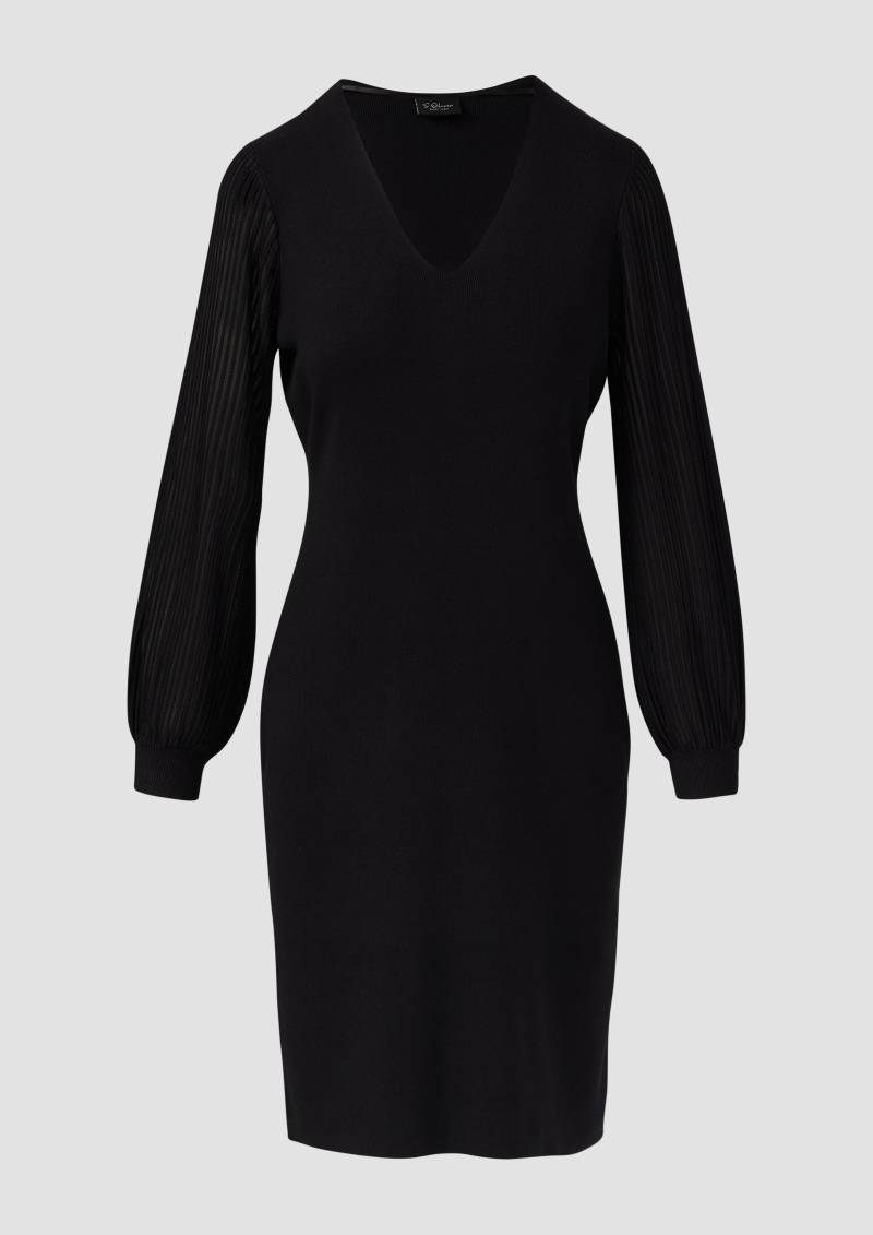 s.Oliver - Figurumspielendes Kleid aus Viskosemix mit semitransparenten Ärmeln, Damen, schwarz von s.Oliver