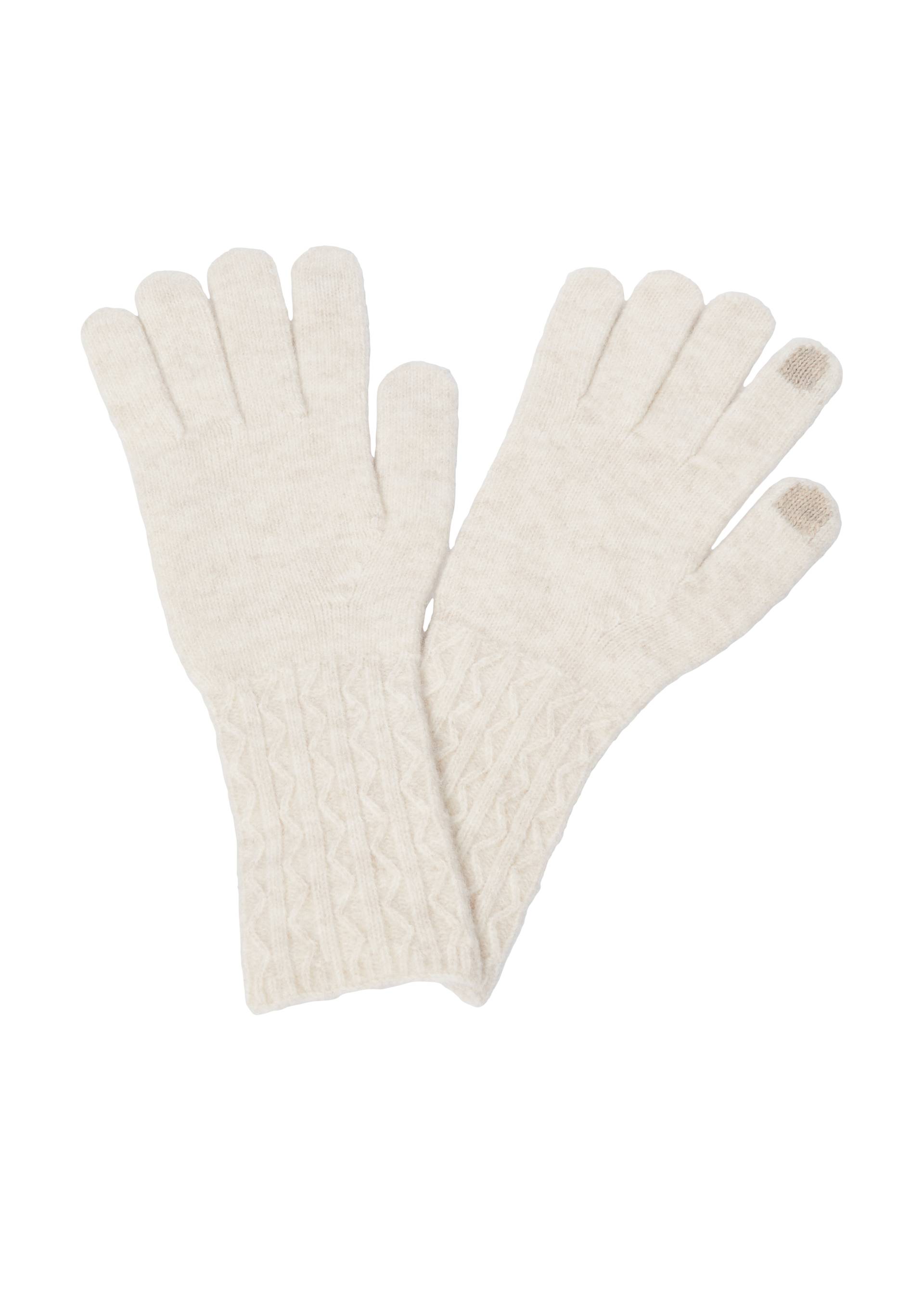 s.Oliver - Fingerhandschuhe mit Strickmuster und Wollanteil, Damen, Beige von s.Oliver