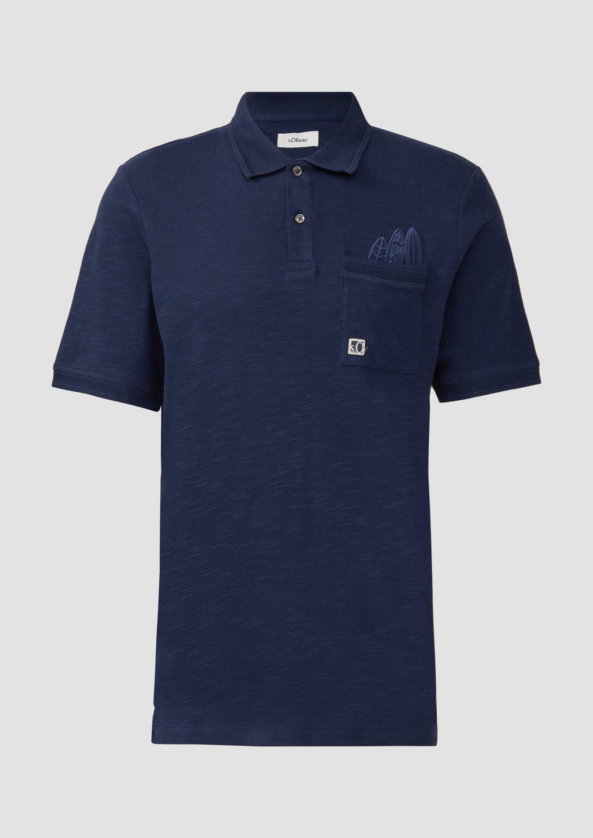 s.Oliver - Flammgarn-Poloshirt mit Brusttasche und Stickerei, Herren, blau von s.Oliver
