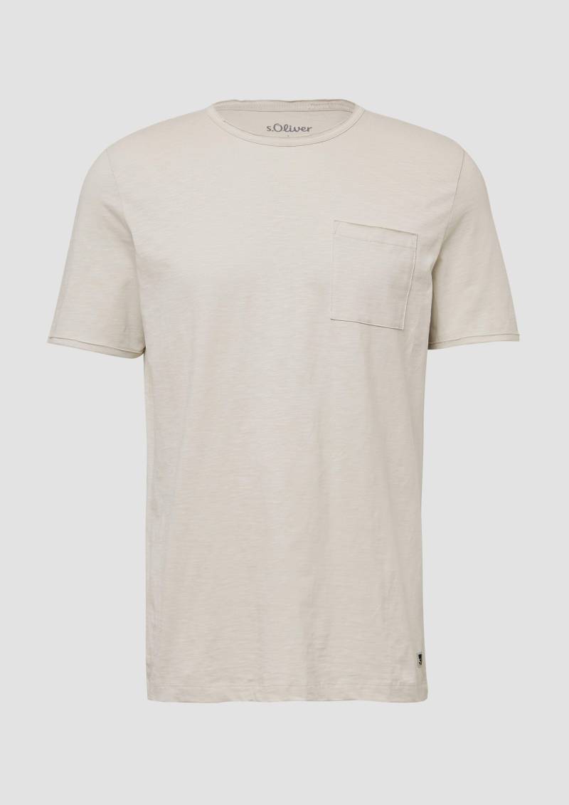 s.Oliver - Flammgarn-T-Shirt mit Brusttasche und offenen Kanten, Herren, creme von s.Oliver