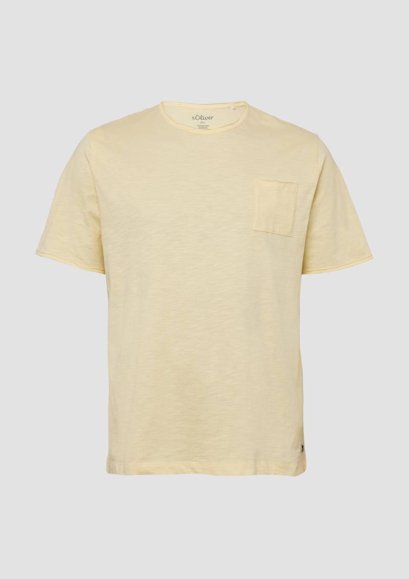 s.Oliver - Flammgarn-T-Shirt mit Brusttasche und offenen Kanten, Herren, gelb von s.Oliver