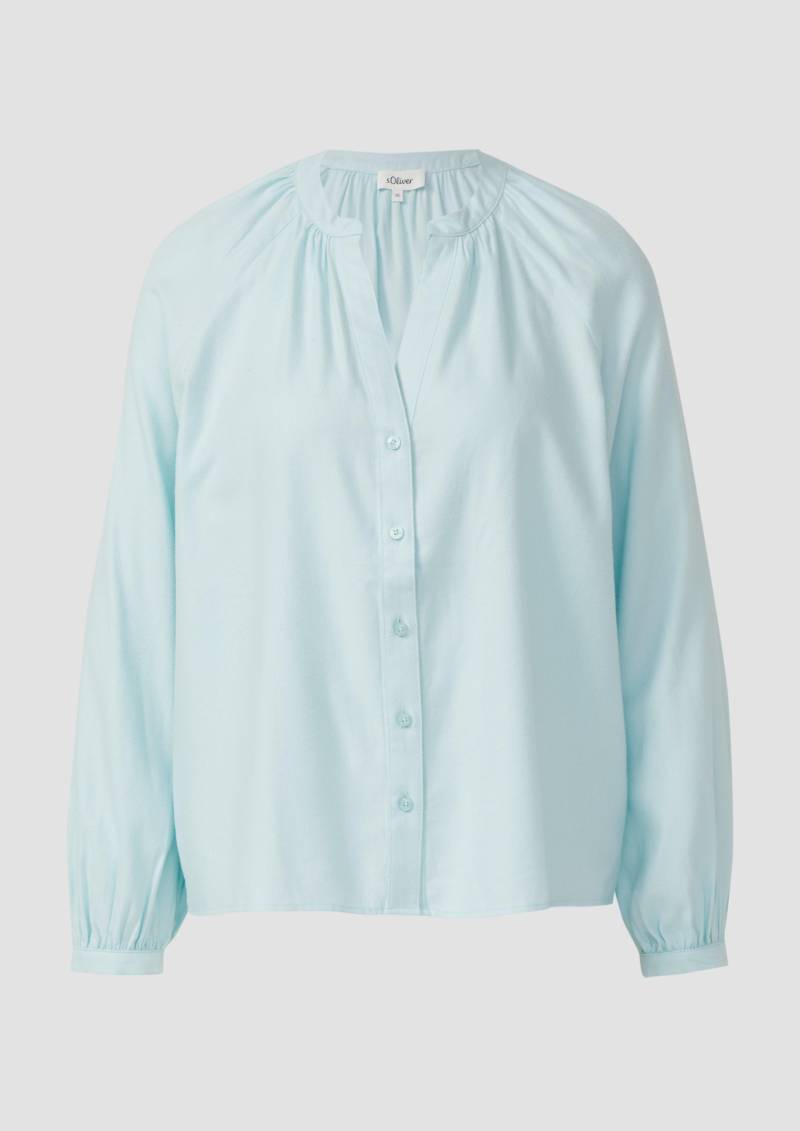 s.Oliver - Flanell-Bluse im Relaxed Fit mit Raffung, Damen, türkis von s.Oliver
