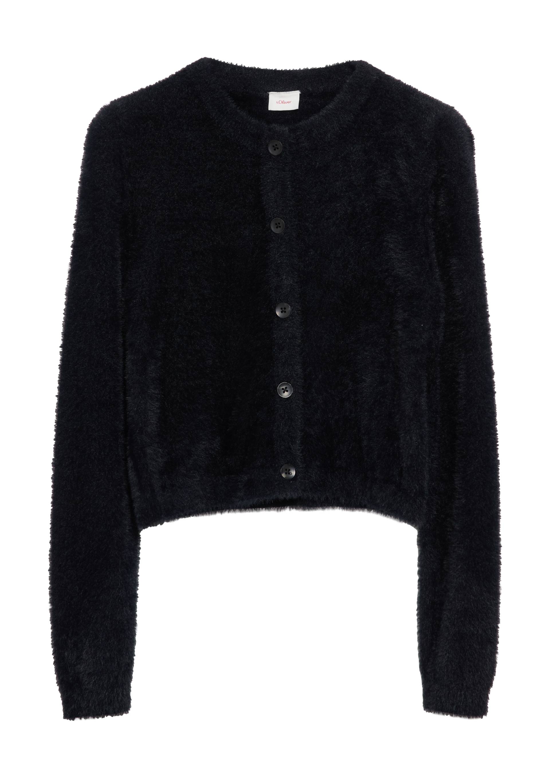 s.Oliver - Flauschige Strickjacke aus Effekt-Garn, Mädchen, schwarz von s.Oliver