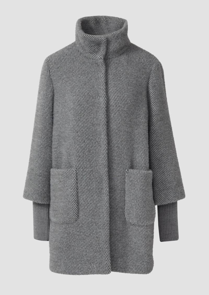 s.Oliver - Flauschiger Mantel mit Stehkragen und Rippbündchen, Damen, grau von s.Oliver