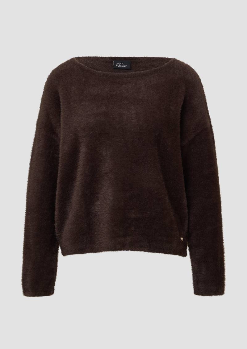 s.Oliver - Flauschiger Relaxed-Fit-Pullover mit U-Boot-Ausschnitt, Damen, braun von s.Oliver