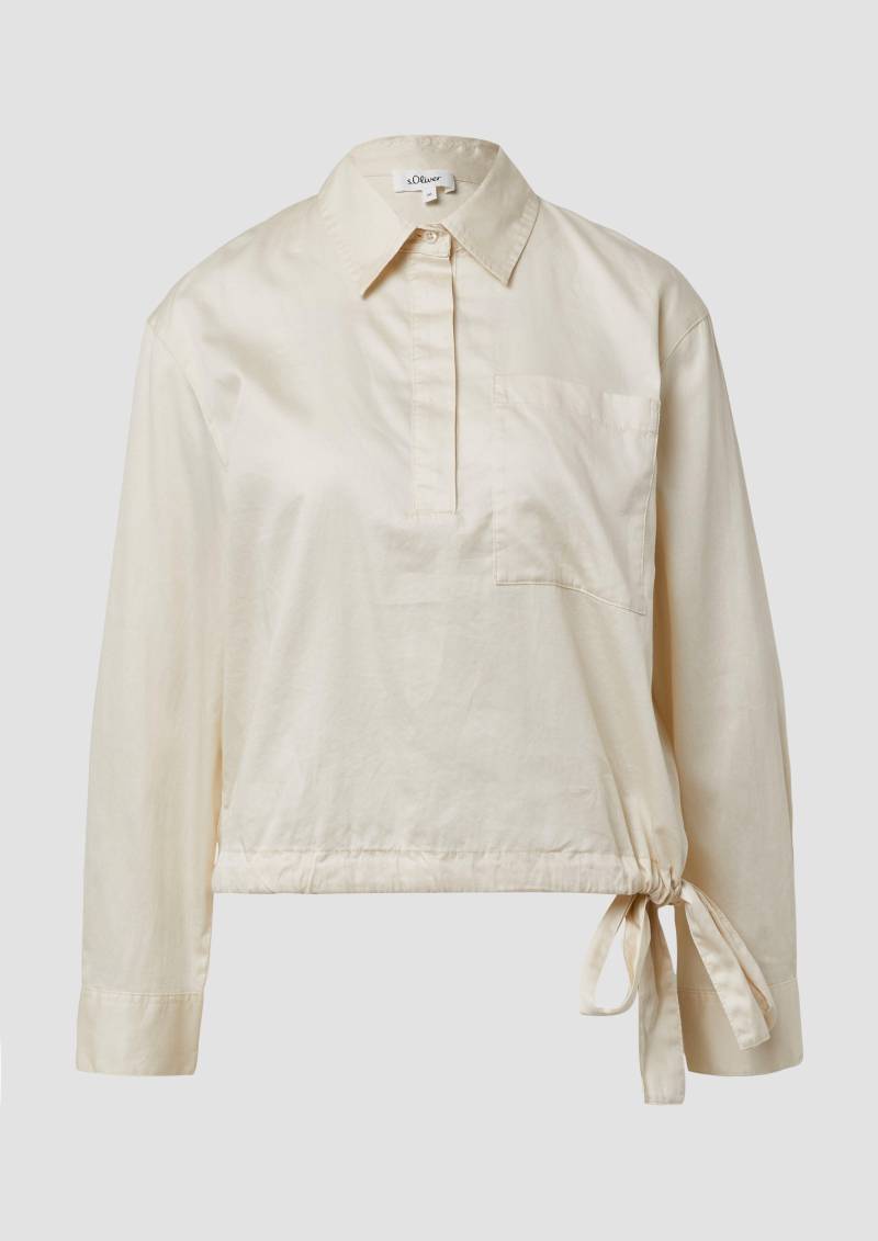 s.Oliver - Baumwollsatin-Bluse mit Bindedetail am Saum, Damen, Beige von s.Oliver