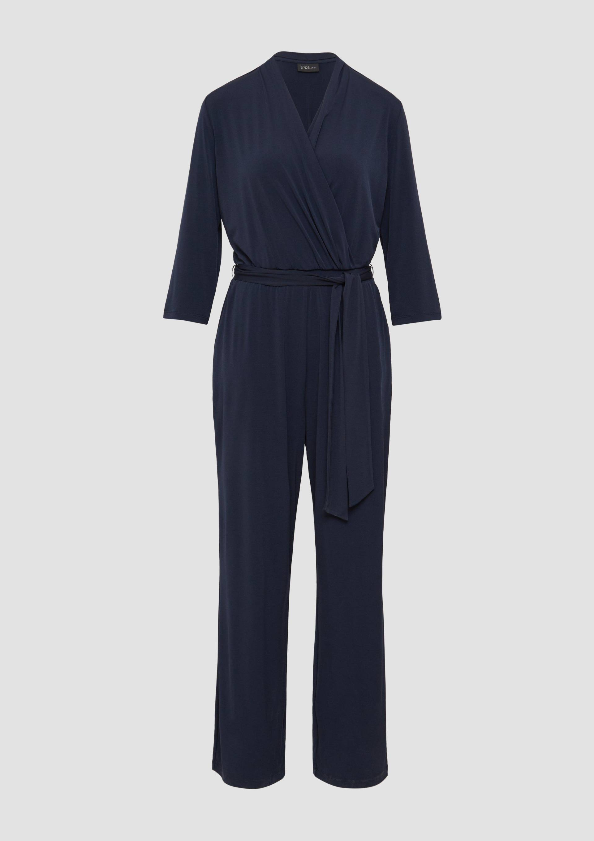 s.Oliver - Fließender Jumpsuit in Wickeloptik mit Bindegürtel, Damen, blau von s.Oliver