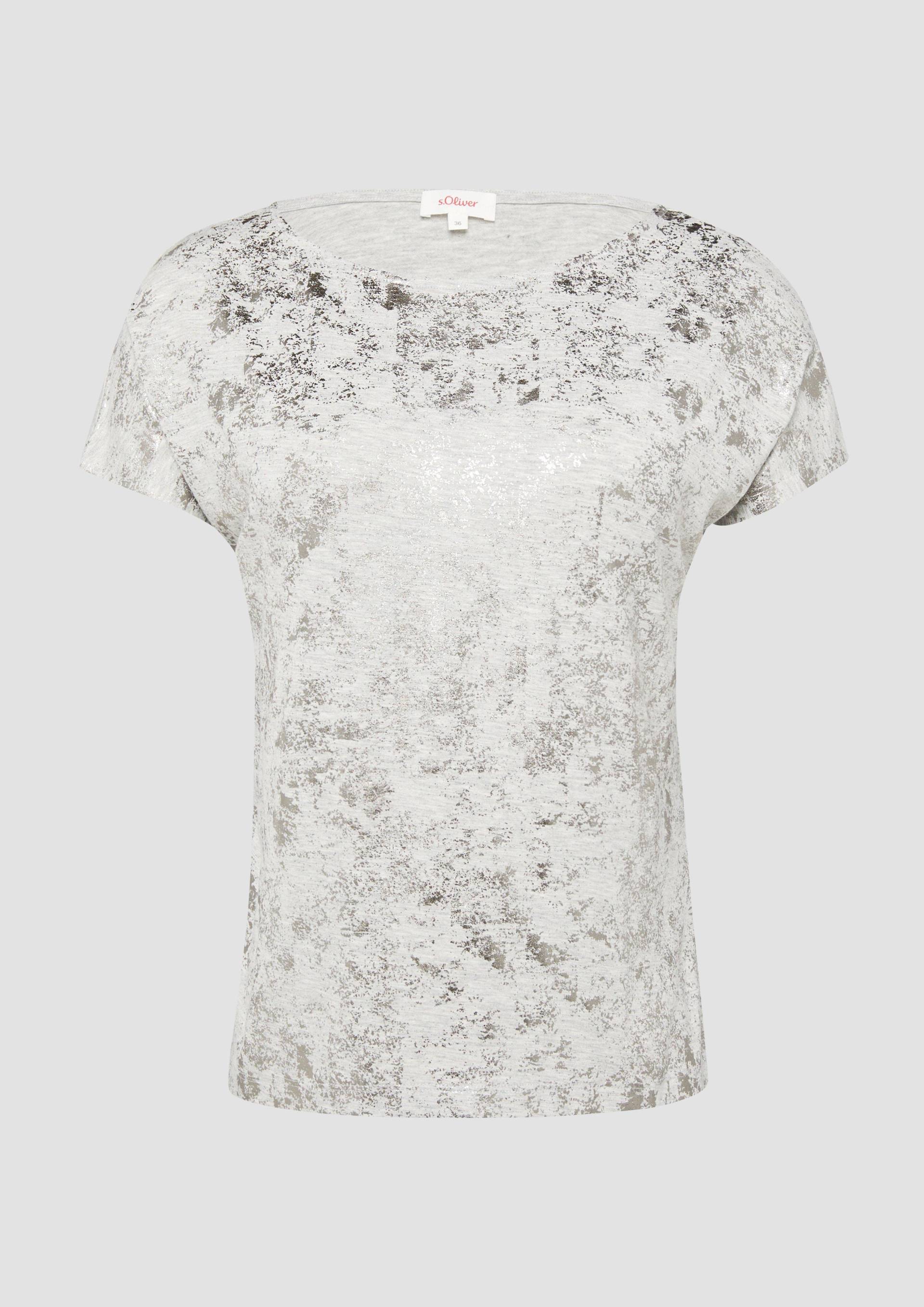 s.Oliver - Fließendes T-Shirt aus Viskosemix mit Metallic-Print, Damen, grau von s.Oliver