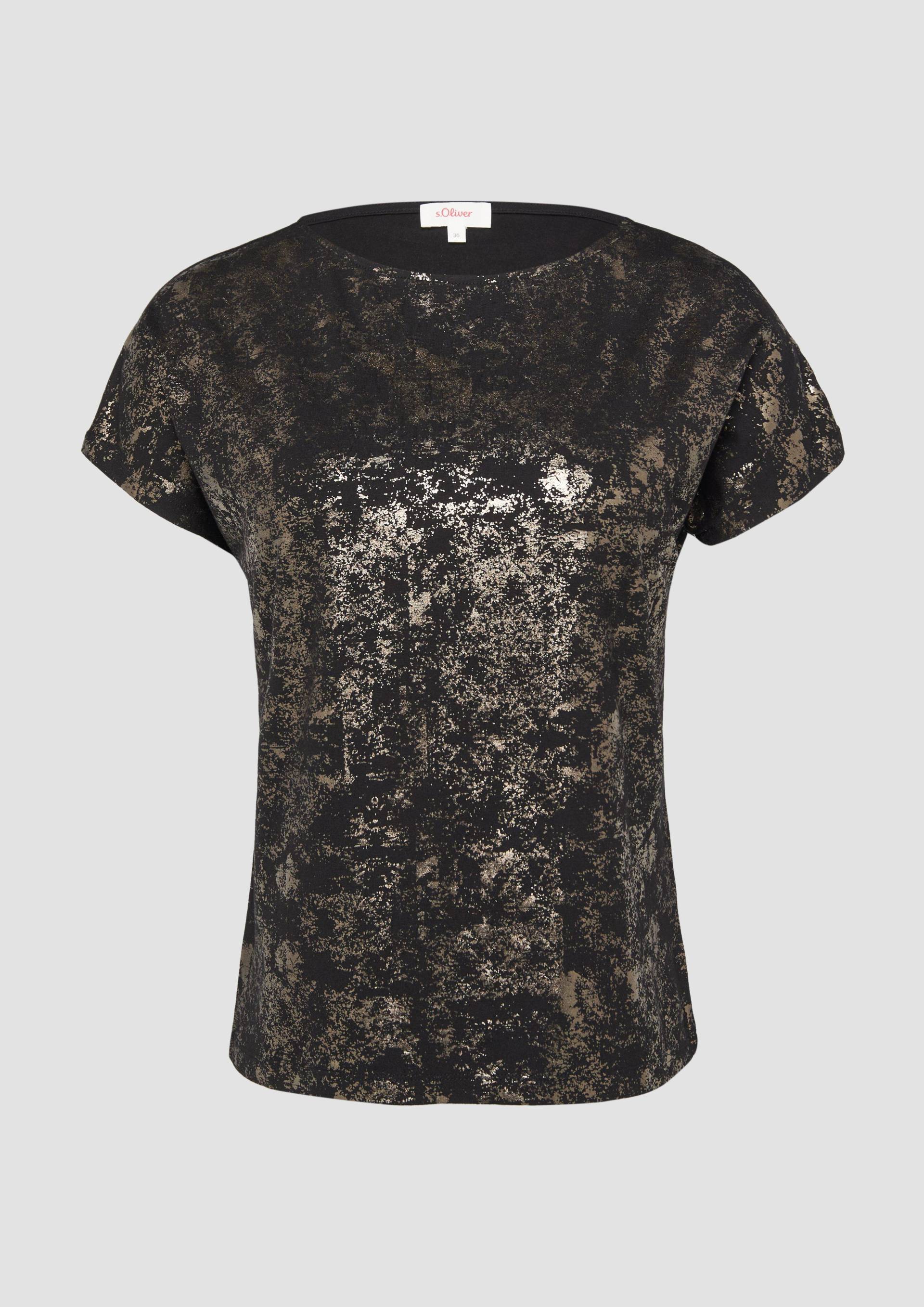 s.Oliver - Fließendes T-Shirt aus Viskosemix mit Metallic-Print, Damen, schwarz von s.Oliver