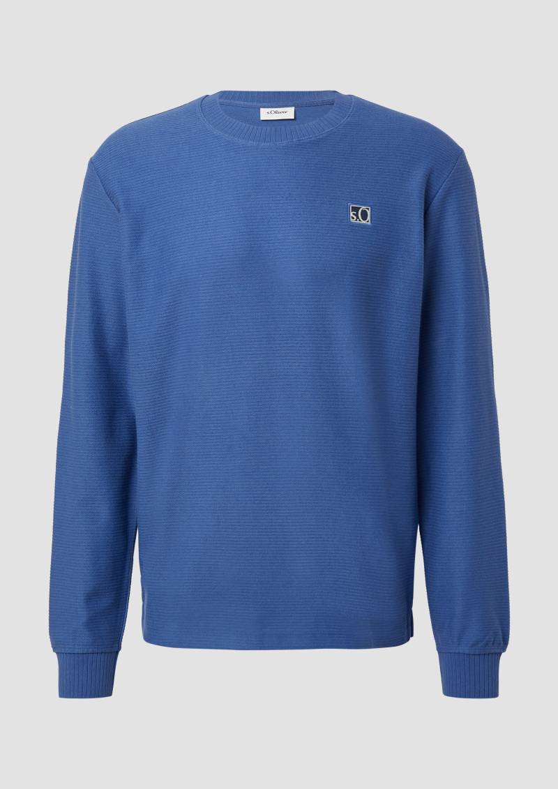 s.Oliver - Leichtes Sweatshirt mit Rippstruktur und Logo, Herren, blau von s.Oliver