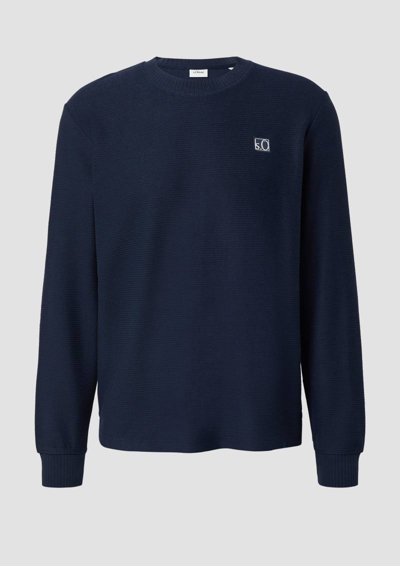 s.Oliver - Leichtes Sweatshirt mit Rippstruktur und Logo, Herren, blau von s.Oliver