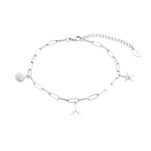 s.Oliver Fußkette Edelstahl Damen Sommerschmuck, 22+5 cm, Silber, Wal, Kommt in Schmuck Geschenk Box, 2034574 von s.Oliver