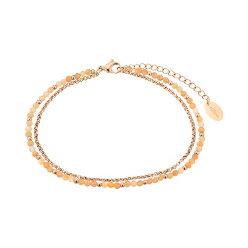 s.Oliver Fußkette Edelstahl Damen Sommerschmuck, mit Aventurin, 22+5 cm, Roségold, Kommt in Schmuck Geschenk Box, 2037980 von s.Oliver