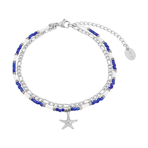 s.Oliver Fußkette Edelstahl Damen Sommerschmuck, mit Glas, 22+5 cm, Silber, Seestern, Kommt in Schmuck Geschenk Box, 2034577 von s.Oliver