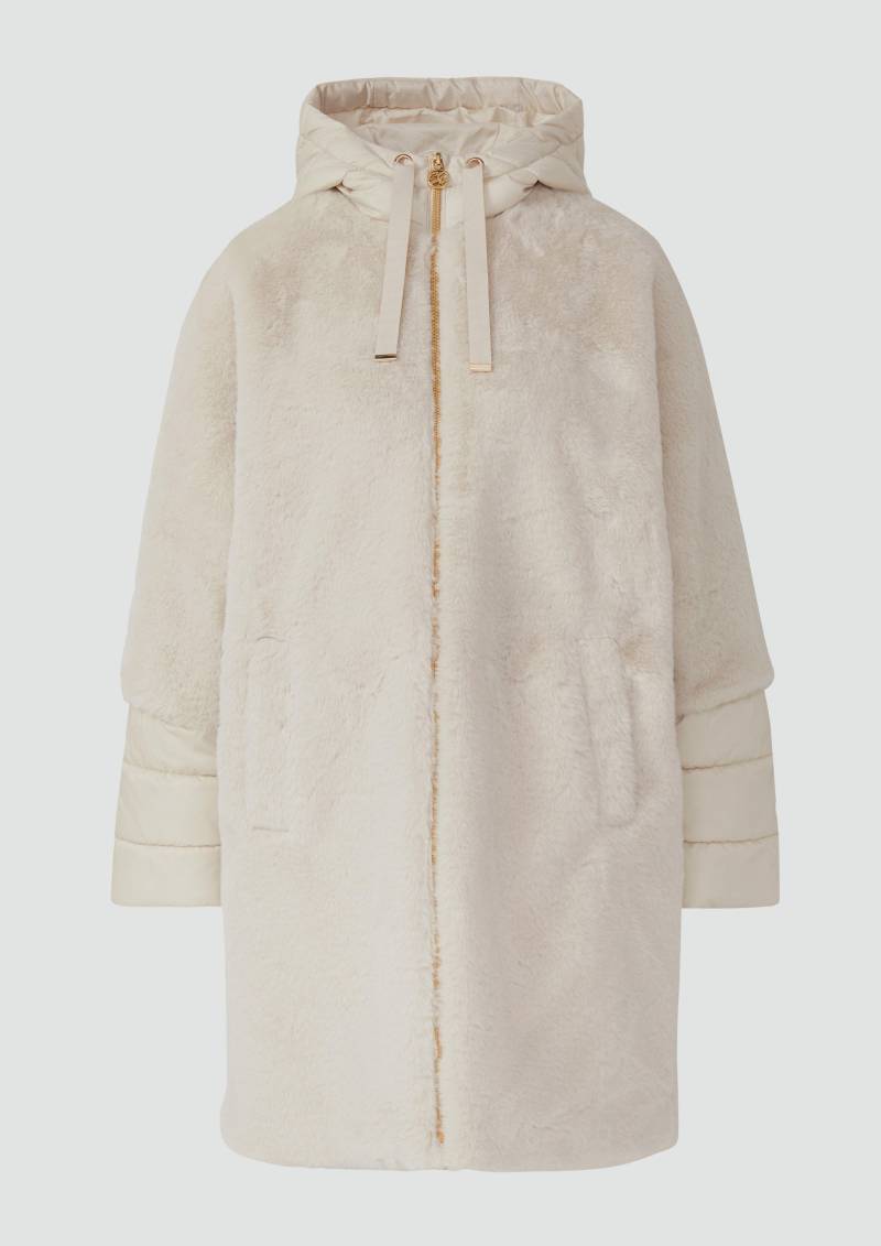 s.Oliver - Gefütterter Teddyplüsch-Mantel mit wattierten Ärmeln, Damen, Beige von s.Oliver