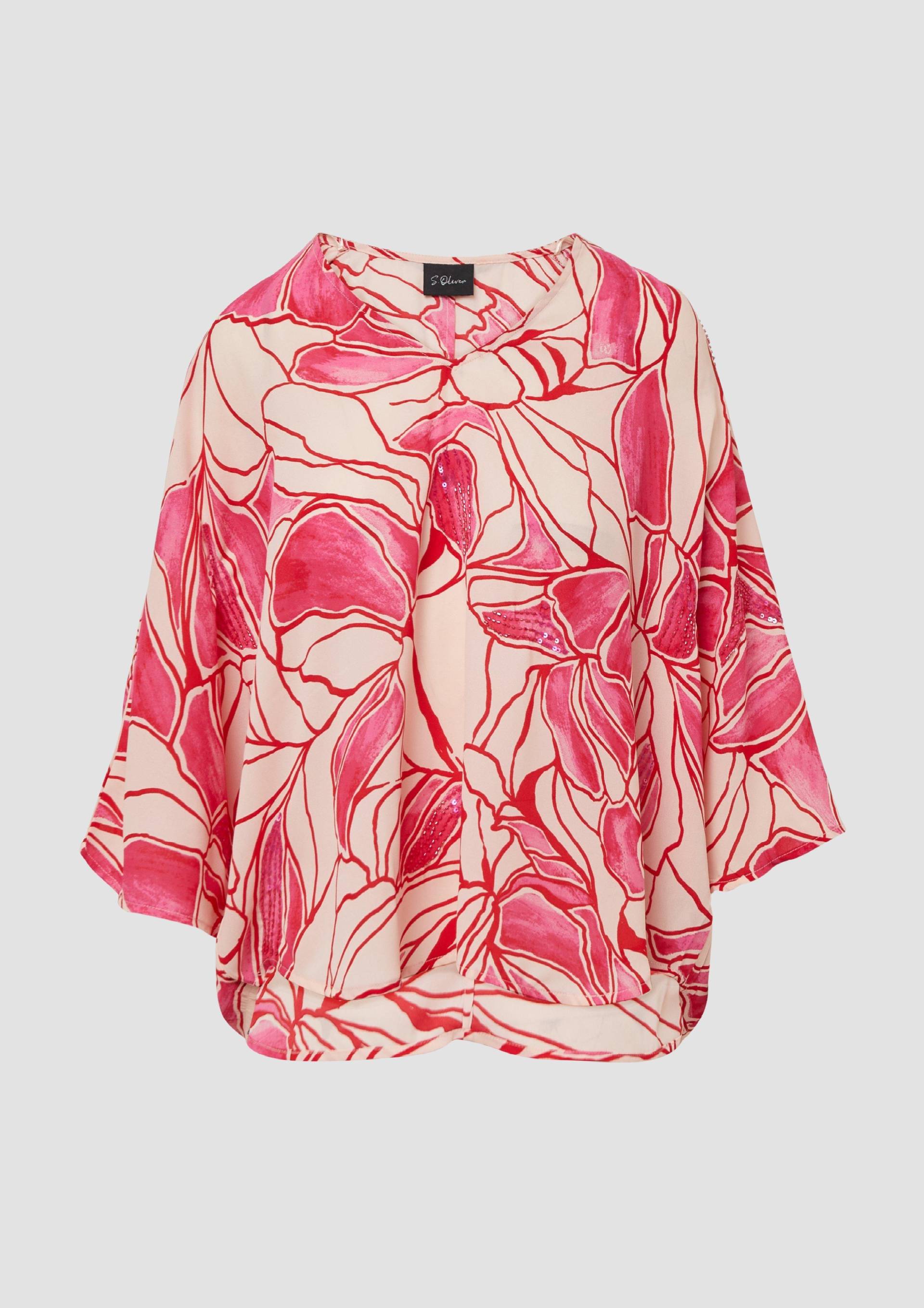 s.Oliver - Gemusterte Loose-Fit-Bluse mit Schmuck-Details, Damen, beige|pink von s.Oliver