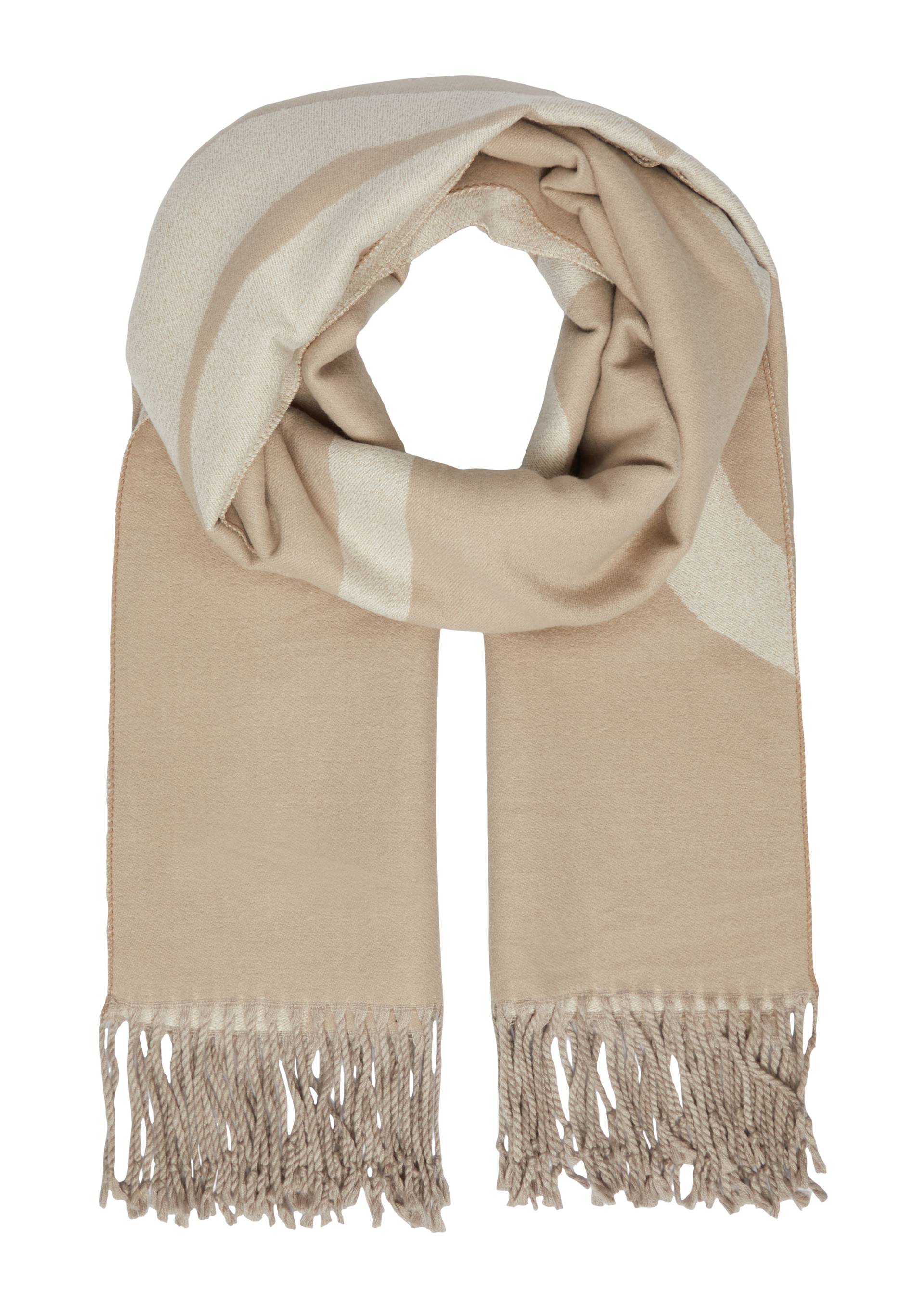 s.Oliver - Gemusterter Strickschal mit Fransen, Damen, Beige von s.Oliver