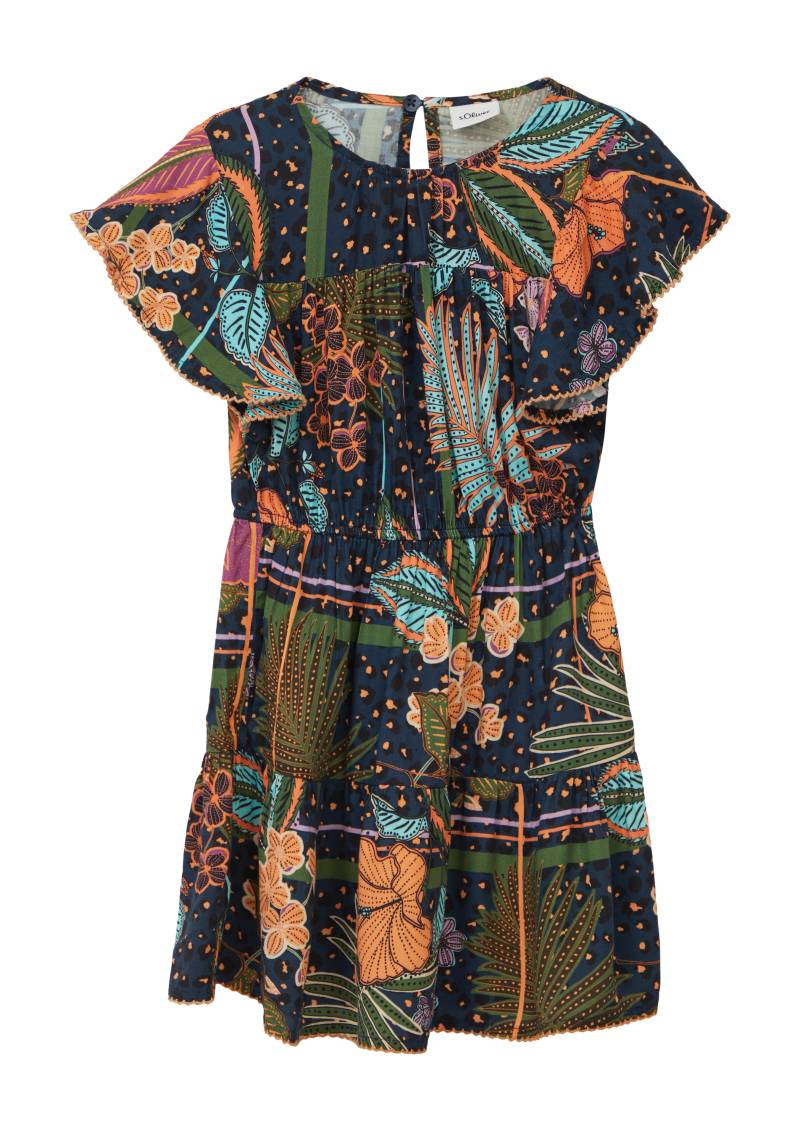 s.Oliver - Gemustertes Kleid aus satinierter Viskose, Kinder, blau|mehrfarbig von s.Oliver
