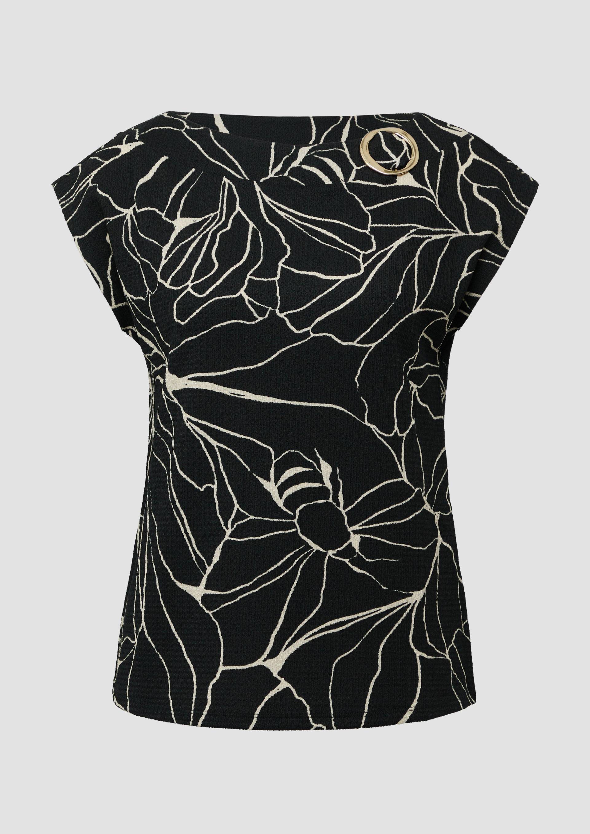 s.Oliver - Gemustertes Relaxed-Fit-Shirt mit Schmuck-Detail, Damen, schwarz von s.Oliver