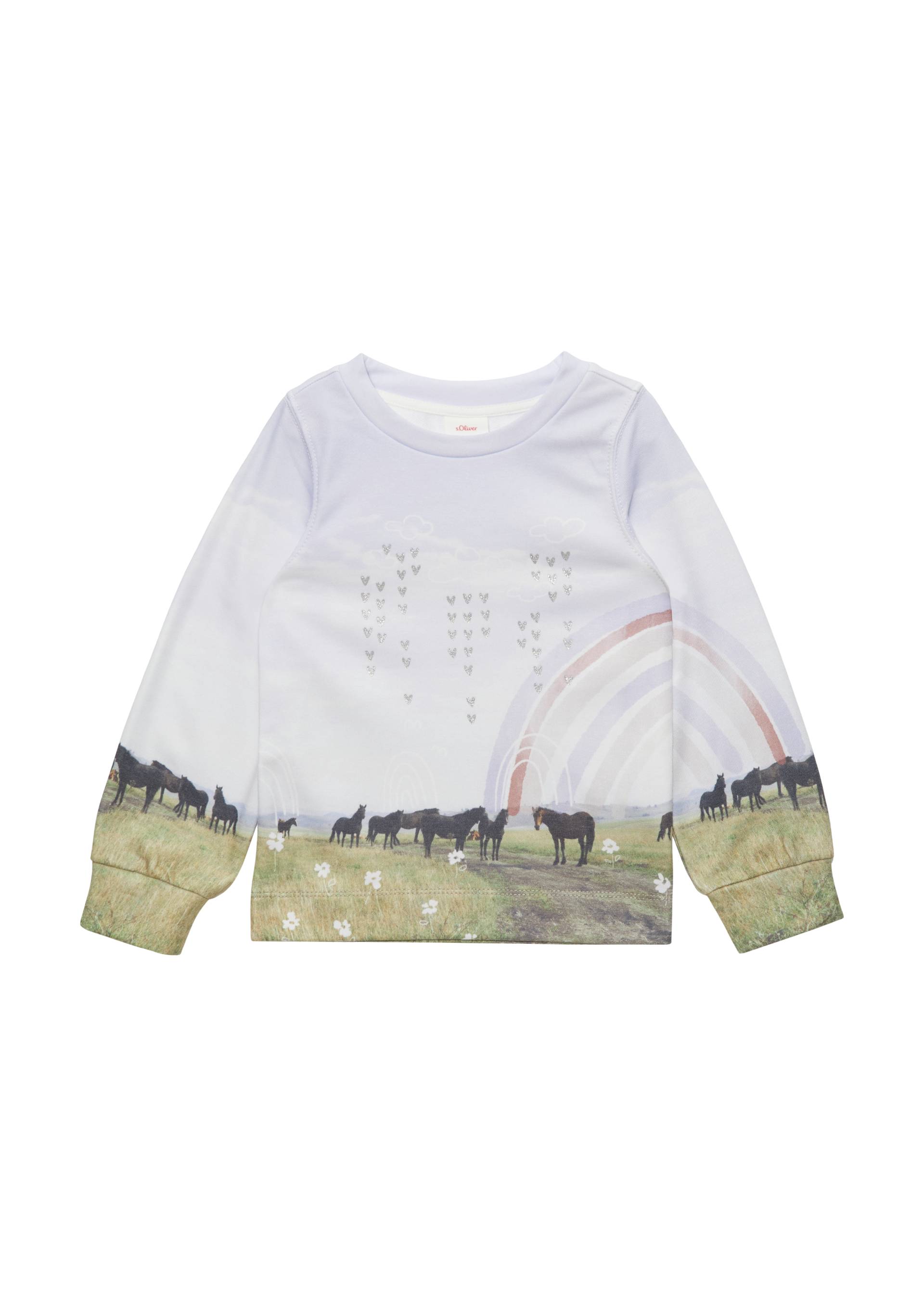 s.Oliver - Gemustertes Sweatshirt mit Glitzer-Herzchen, Kinder, creme von s.Oliver