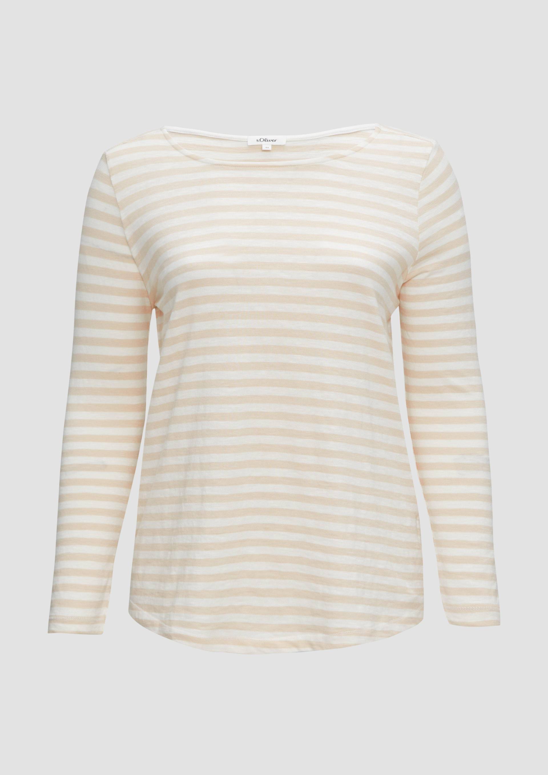 s.Oliver - Geringeltes Langarmshirt aus Flammgarn mit Crew Neck, Damen, Beige von s.Oliver