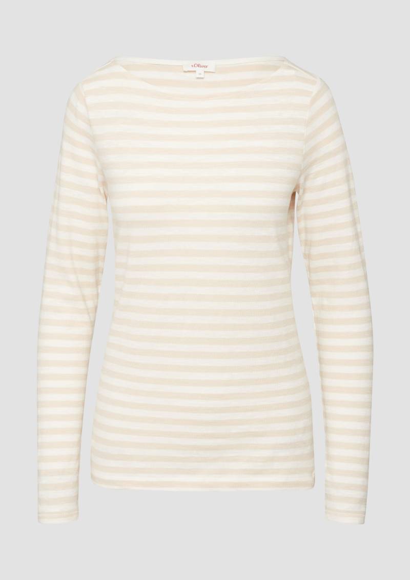 s.Oliver - Geringeltes Langarmshirt aus Flammgarn mit U-Boot-Ausschnitt, Damen, beige|weiß s.Oliver - Geringeltes Langarmshirt aus Flammgarn mit U-Boot-Ausschnitt, Damen, beige|weiß von s.Oliver
