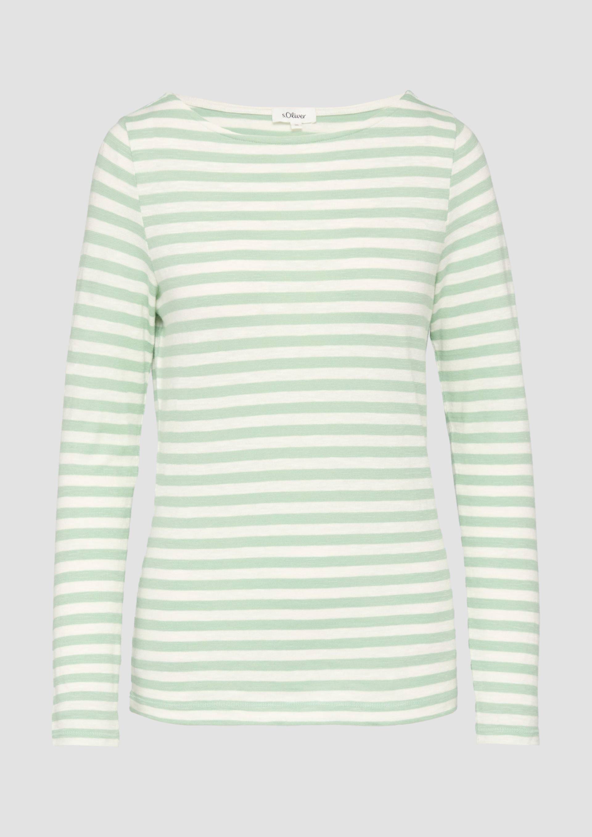 s.Oliver - Geringeltes Langarmshirt aus Flammgarn mit U-Boot-Ausschnitt, Damen, creme|türkis von s.Oliver