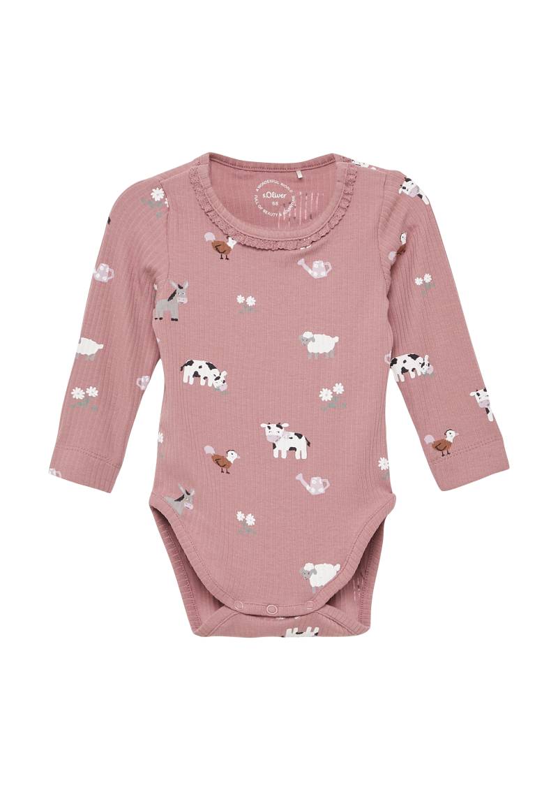 s.Oliver - Gerippter Body mit Tier-Motiven und Spitzen-Details, Babys, Rosa von s.Oliver