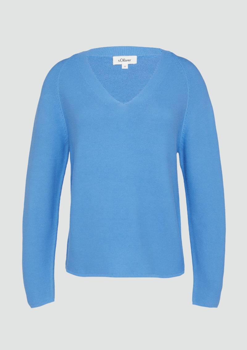 s.Oliver - Gerippter Strickpullover aus Baumwollmix mit V-Ausschnitt, Damen, blau s.Oliver - Gerippter Strickpullover aus Baumwollmix mit V-Ausschnitt, Damen, blau von s.Oliver