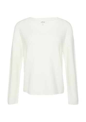 Gerippter Strickpullover aus Baumwollmix mit V-Ausschnitt Creme 38 von s.Oliver