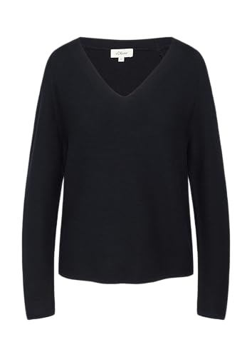 Gerippter Strickpullover aus Baumwollmix mit V-Ausschnitt Navy 48 von s.Oliver