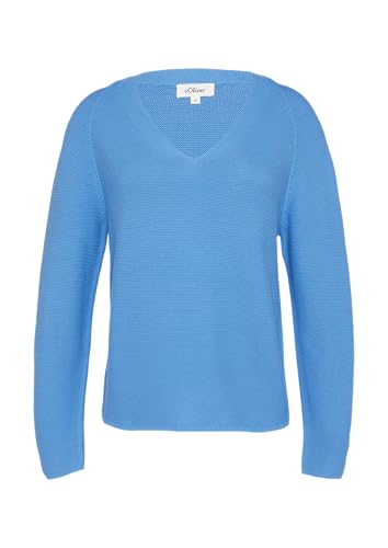 Gerippter Strickpullover aus Baumwollmix mit V-Ausschnitt Royalblau 38 von s.Oliver