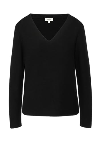 Gerippter Strickpullover aus Baumwollmix mit V-Ausschnitt schwarz 42 von s.Oliver