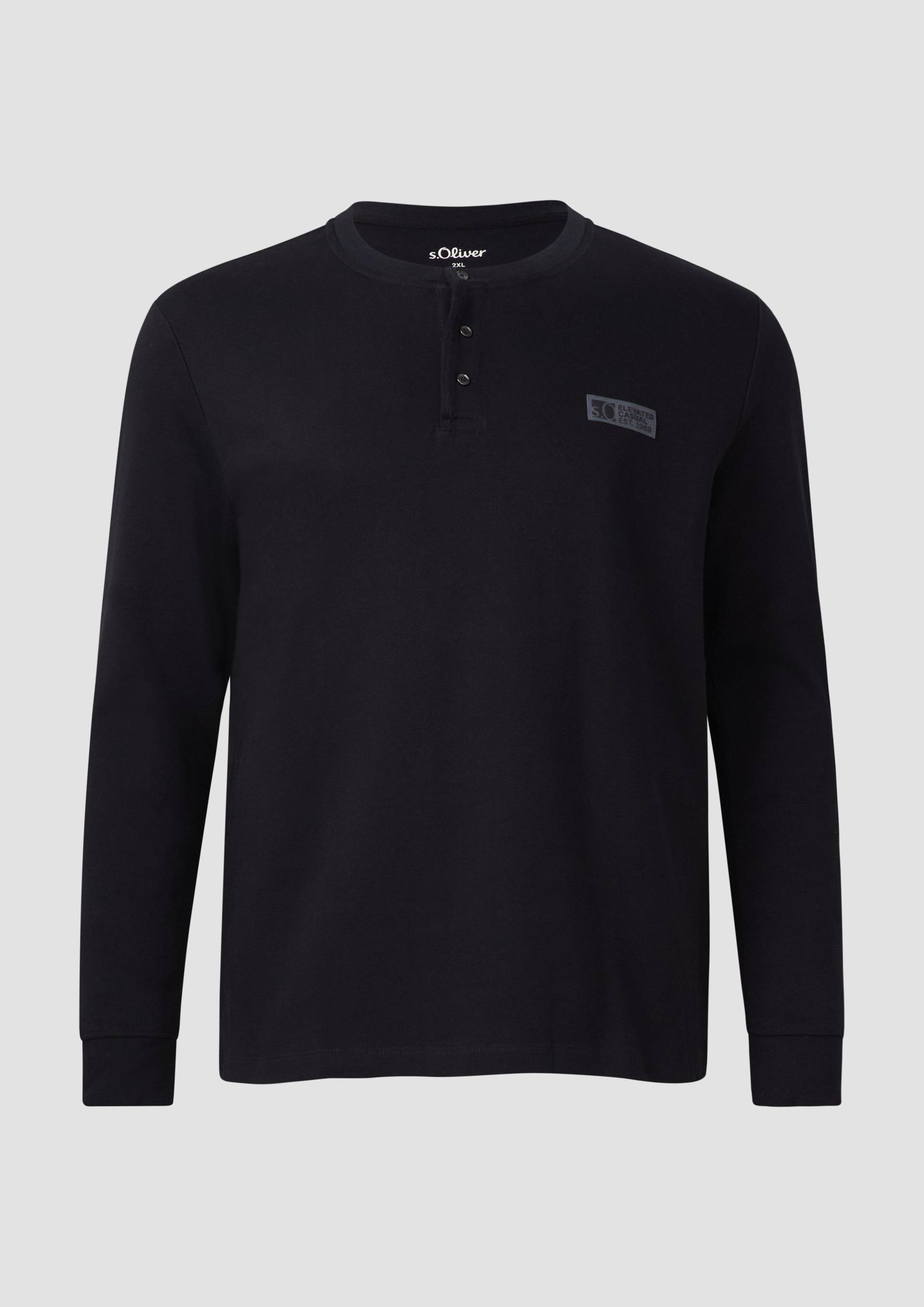 s.Oliver - Geripptes Henley-Shirt mit Label-Patch, Herren, schwarz von s.Oliver