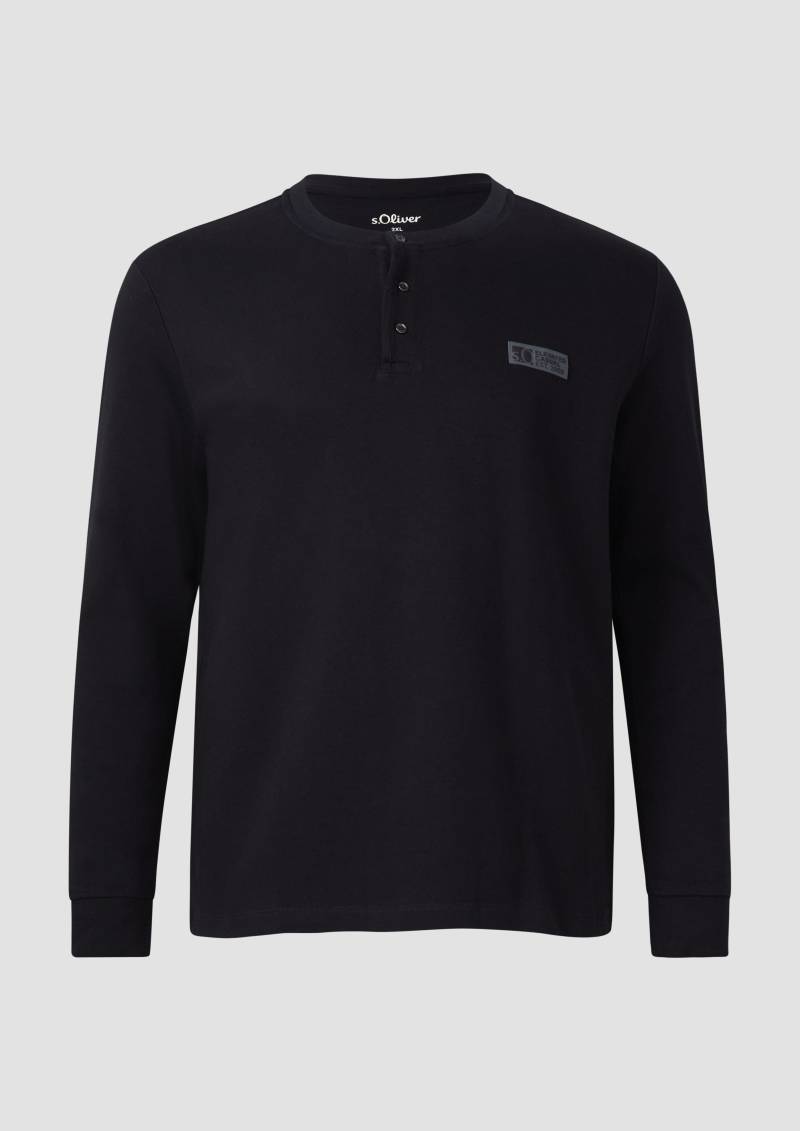 s.Oliver - Geripptes Henley-Shirt mit Label-Patch, Herren, schwarz von s.Oliver