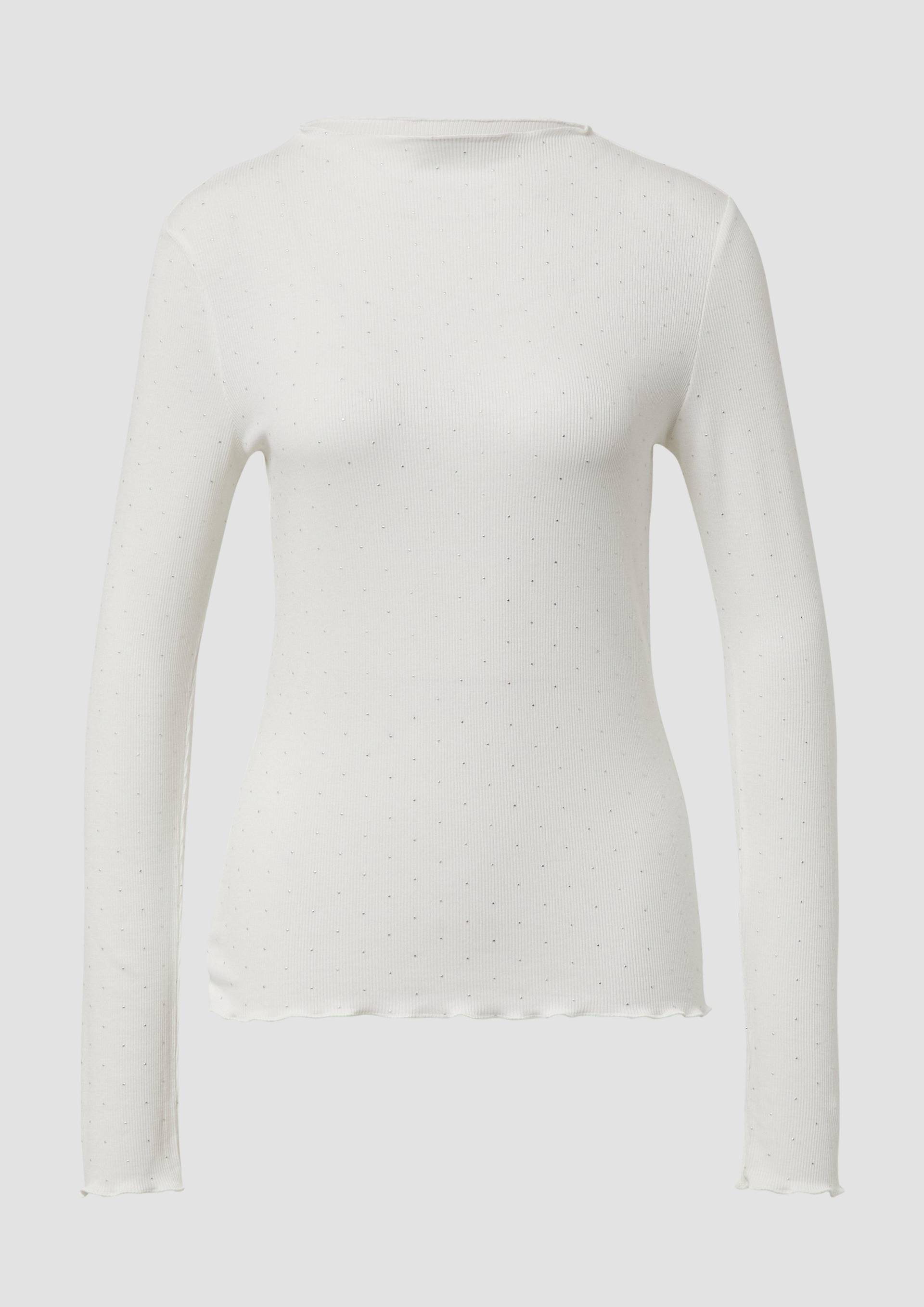 s.Oliver - Geripptes Jerseyshirt im Slim Fit mit Metallic-Print, Damen, creme von s.Oliver