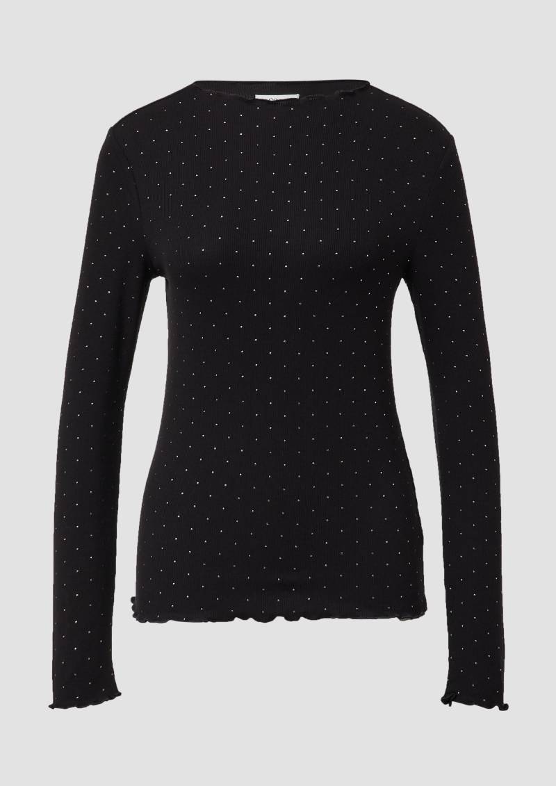 s.Oliver - Geripptes Jerseyshirt im Slim Fit mit Metallic-Print, Damen, schwarz von s.Oliver