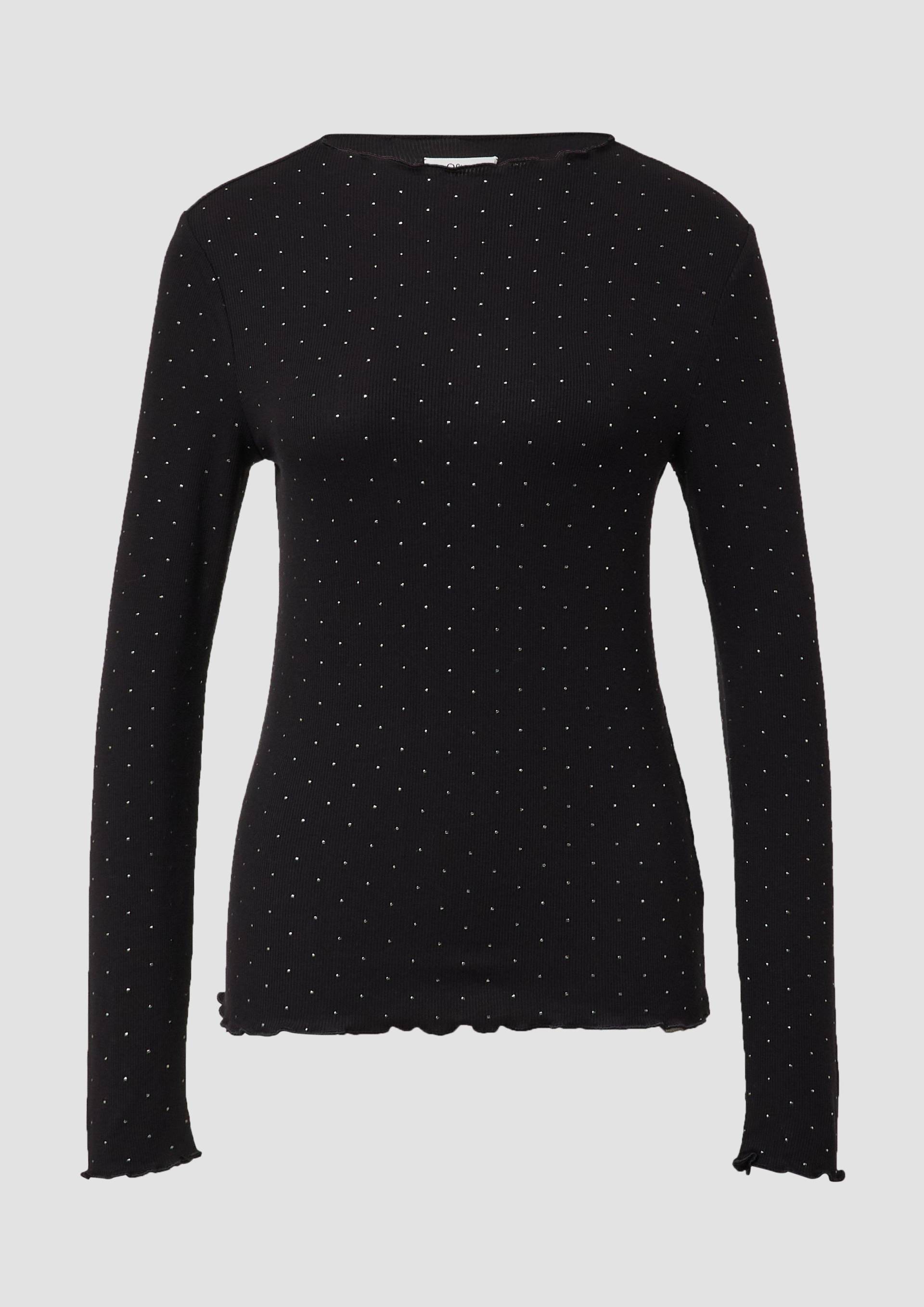 s.Oliver - Geripptes Jerseyshirt im Slim Fit mit Metallic-Print, Damen, schwarz von s.Oliver
