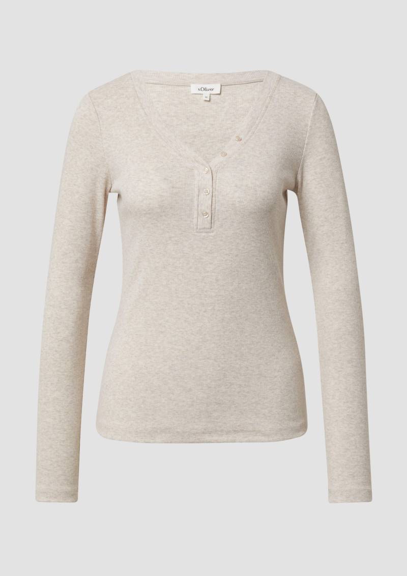 s.Oliver - Geripptes Jerseyshirt mit Henleyausschnitt, Damen, Beige von s.Oliver
