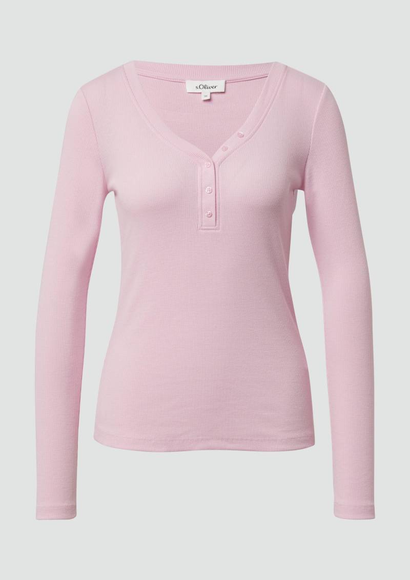 s.Oliver - Geripptes Jerseyshirt mit Henleyausschnitt, Damen, Rosa von s.Oliver