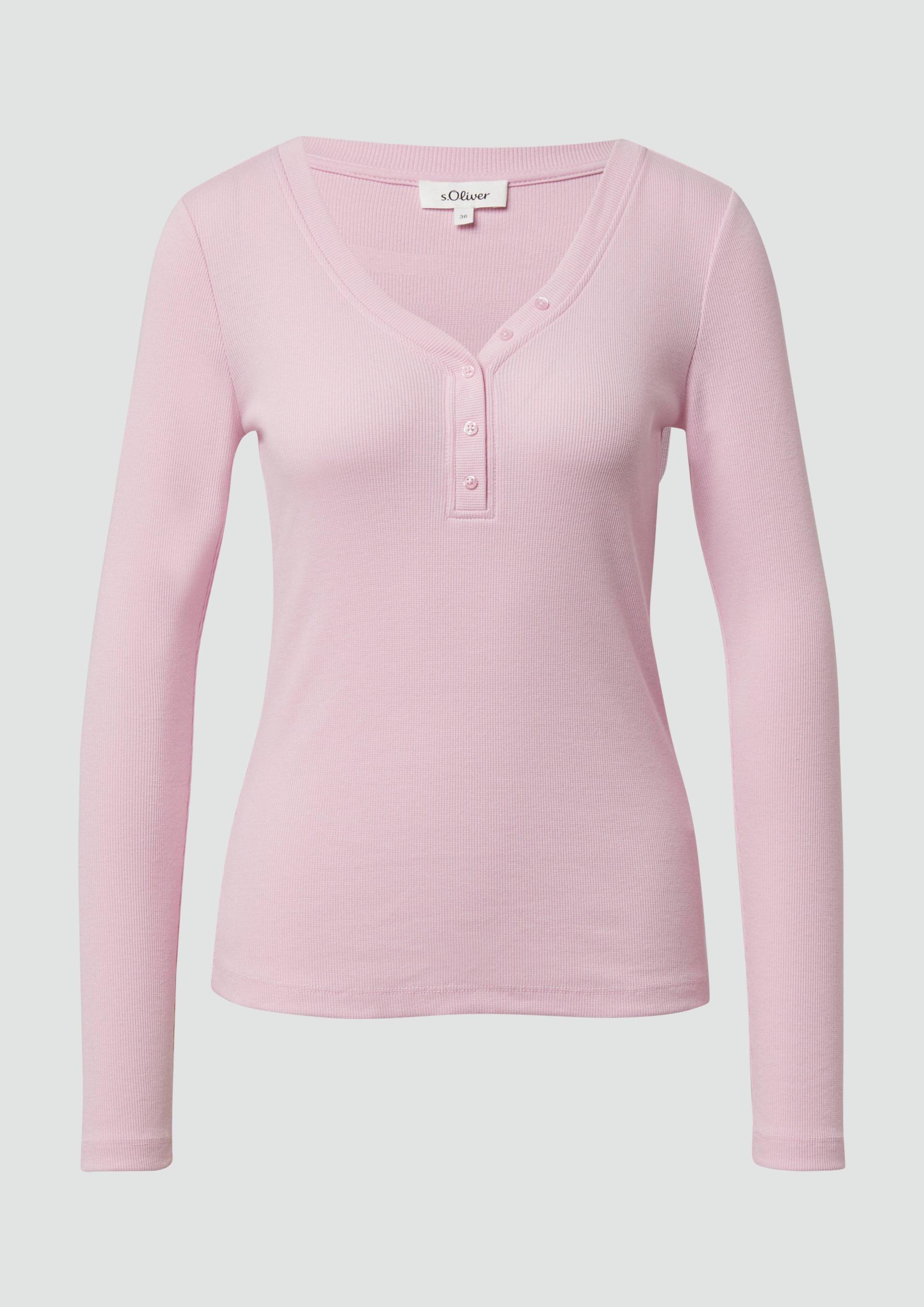 s.Oliver - Geripptes Jerseyshirt mit Henleyausschnitt, Damen, Rosa von s.Oliver