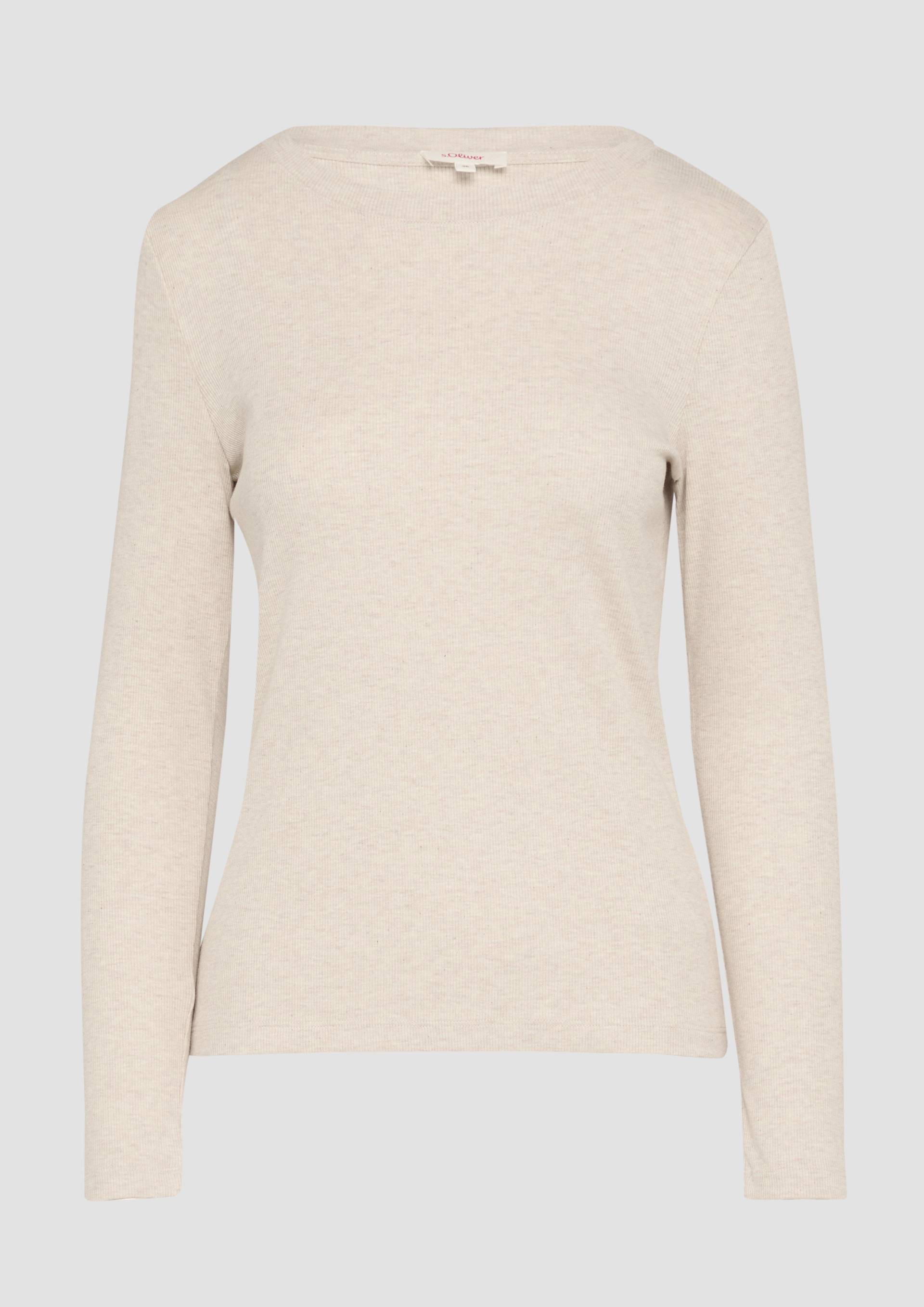 s.Oliver - Geripptes Langarmshirt im Slim Fit, Damen, Beige von s.Oliver