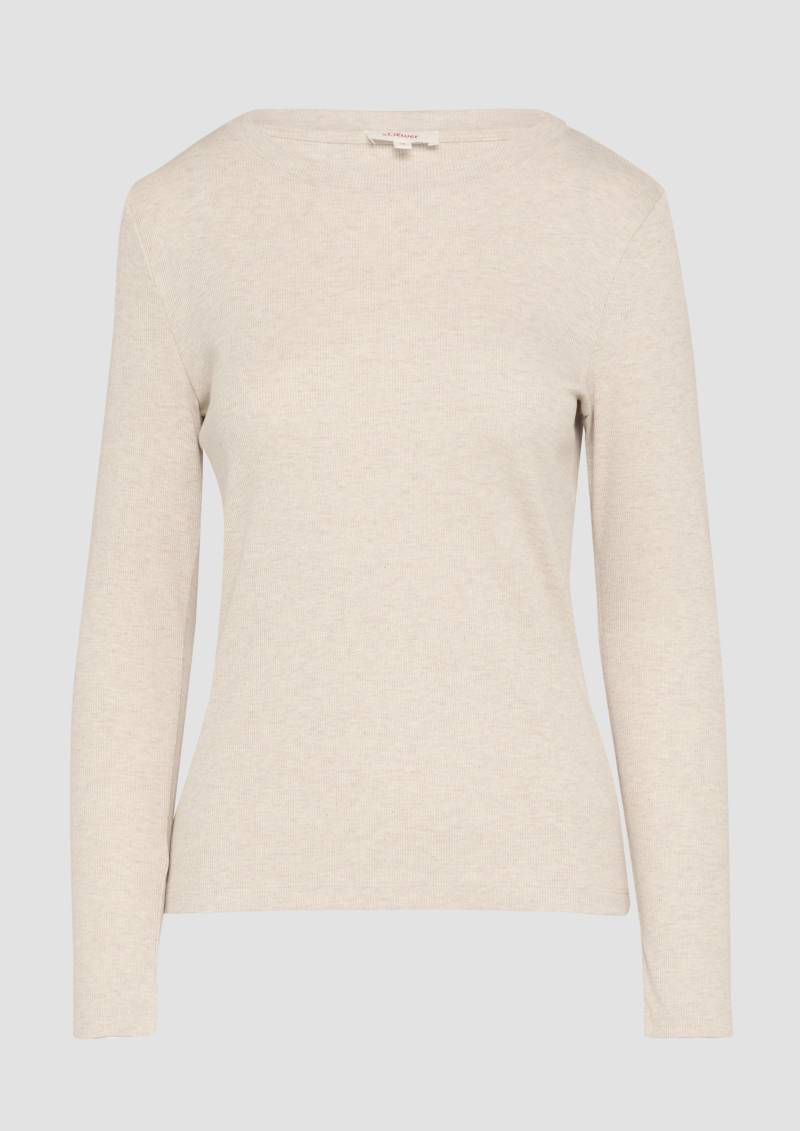 s.Oliver - Geripptes Langarmshirt im Slim Fit, Damen, Beige von s.Oliver