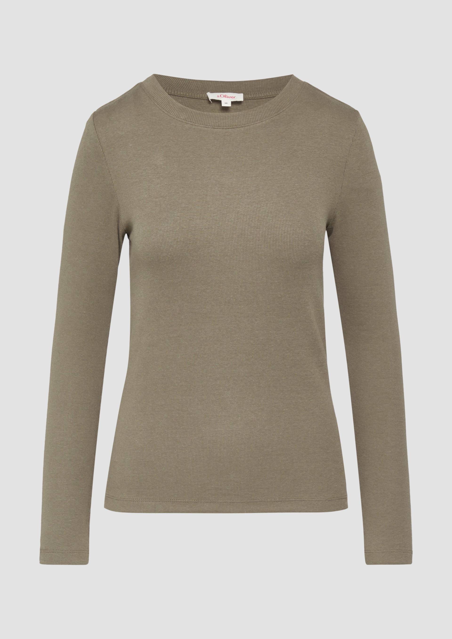 s.Oliver - Geripptes Langarmshirt im Slim Fit, Damen, braun von s.Oliver
