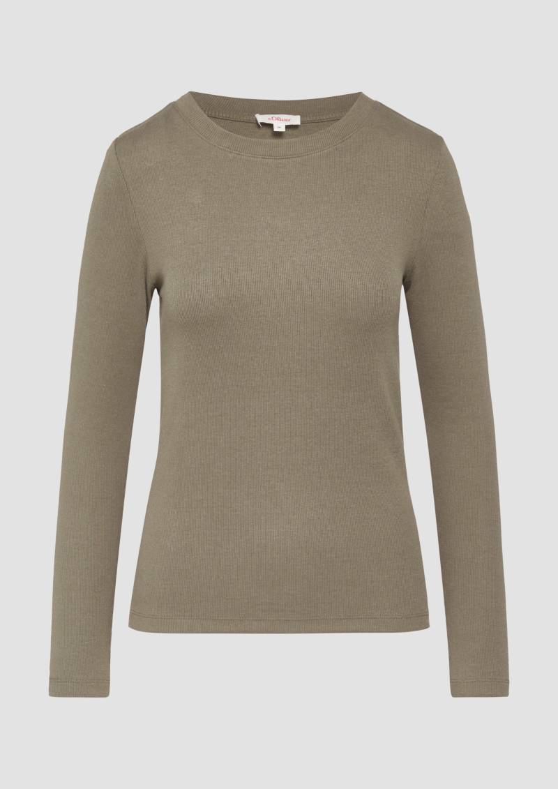 s.Oliver - Geripptes Langarmshirt im Slim Fit, Damen, braun von s.Oliver
