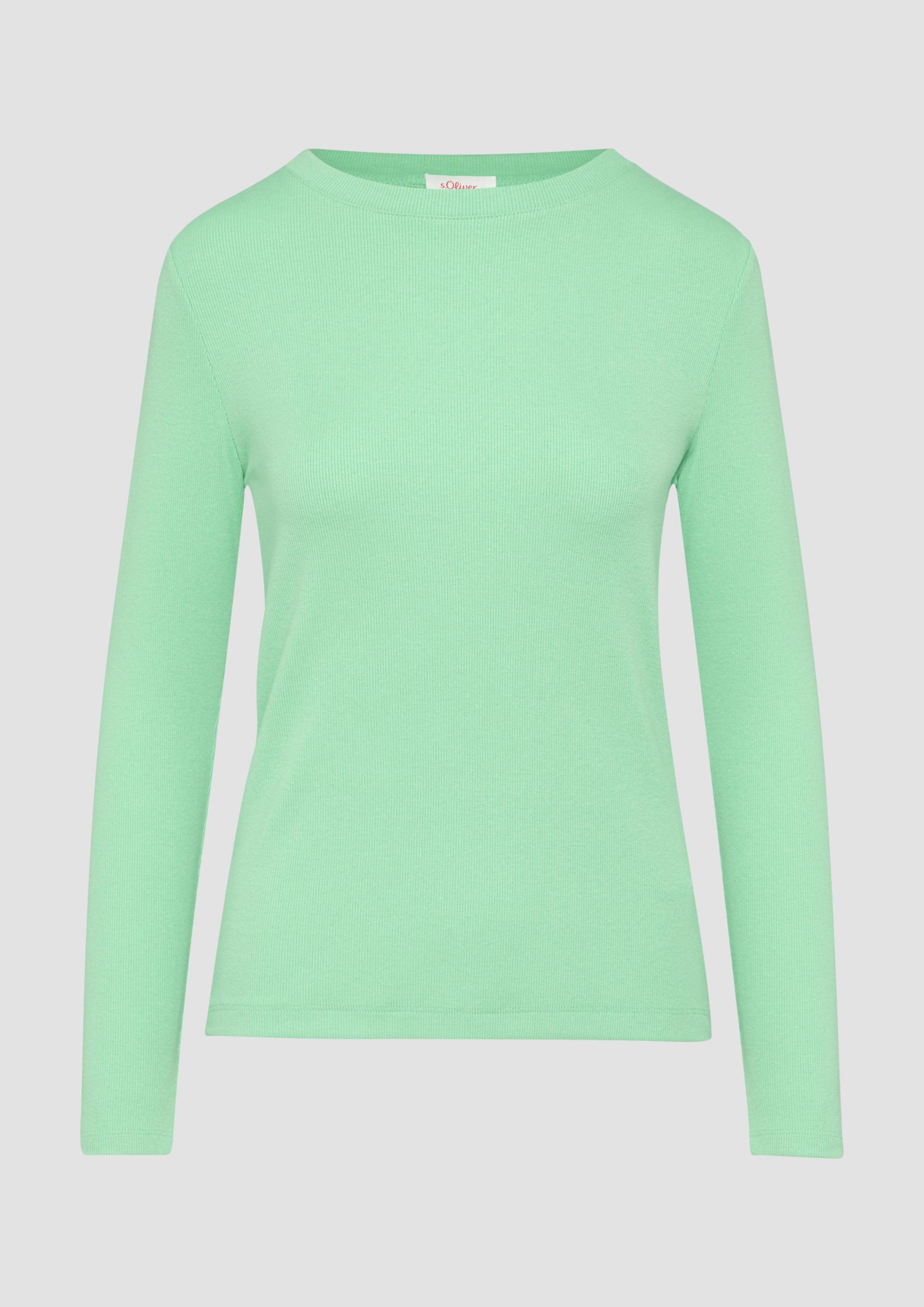 s.Oliver - Geripptes Langarmshirt im Slim Fit, Damen, grün von s.Oliver