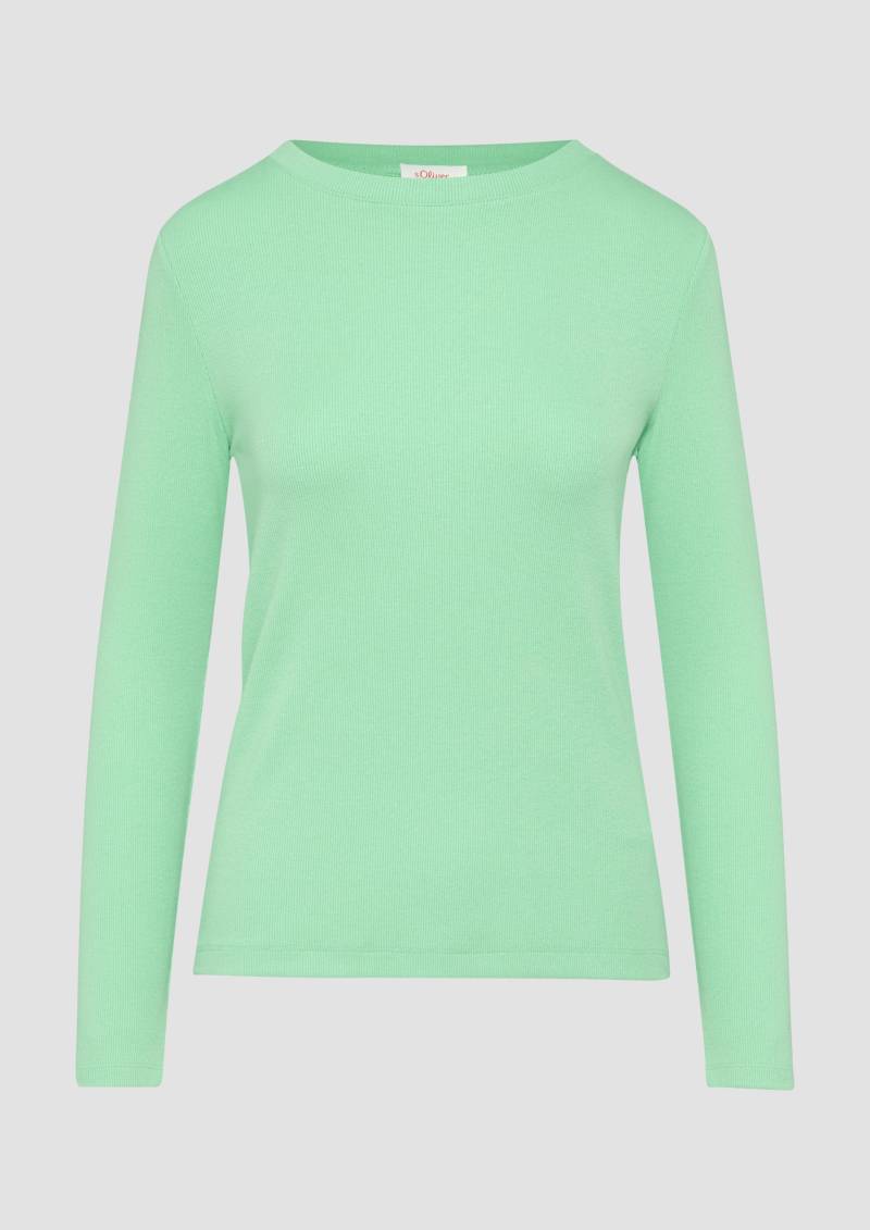 s.Oliver - Geripptes Langarmshirt im Slim Fit, Damen, grün von s.Oliver