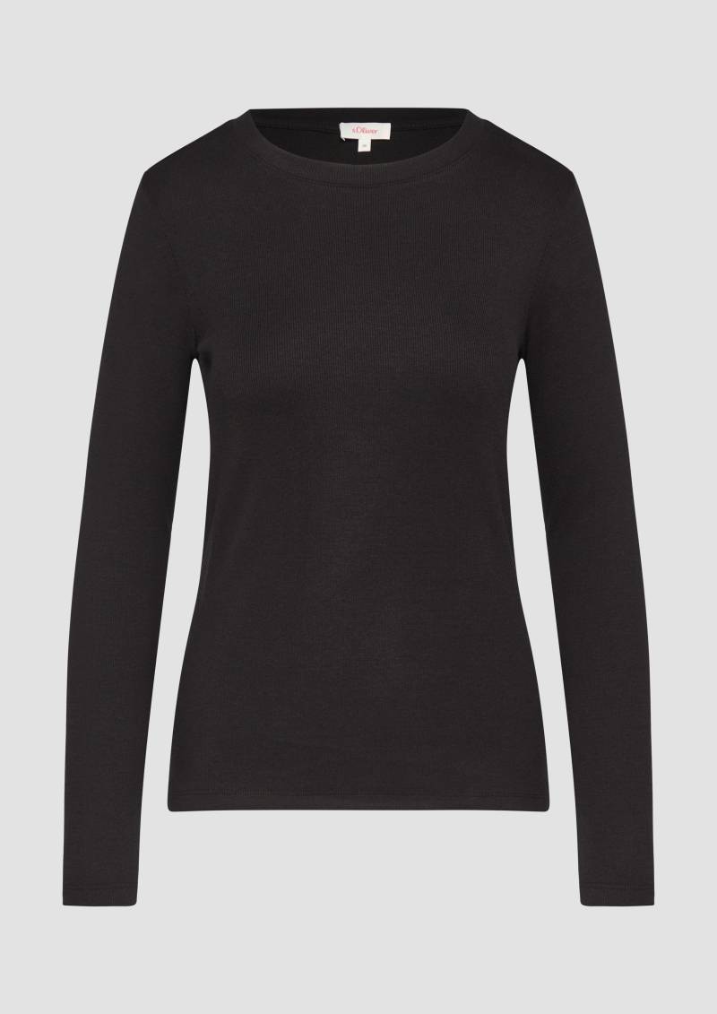 s.Oliver - Geripptes Langarmshirt im Slim Fit, Damen, schwarz von s.Oliver