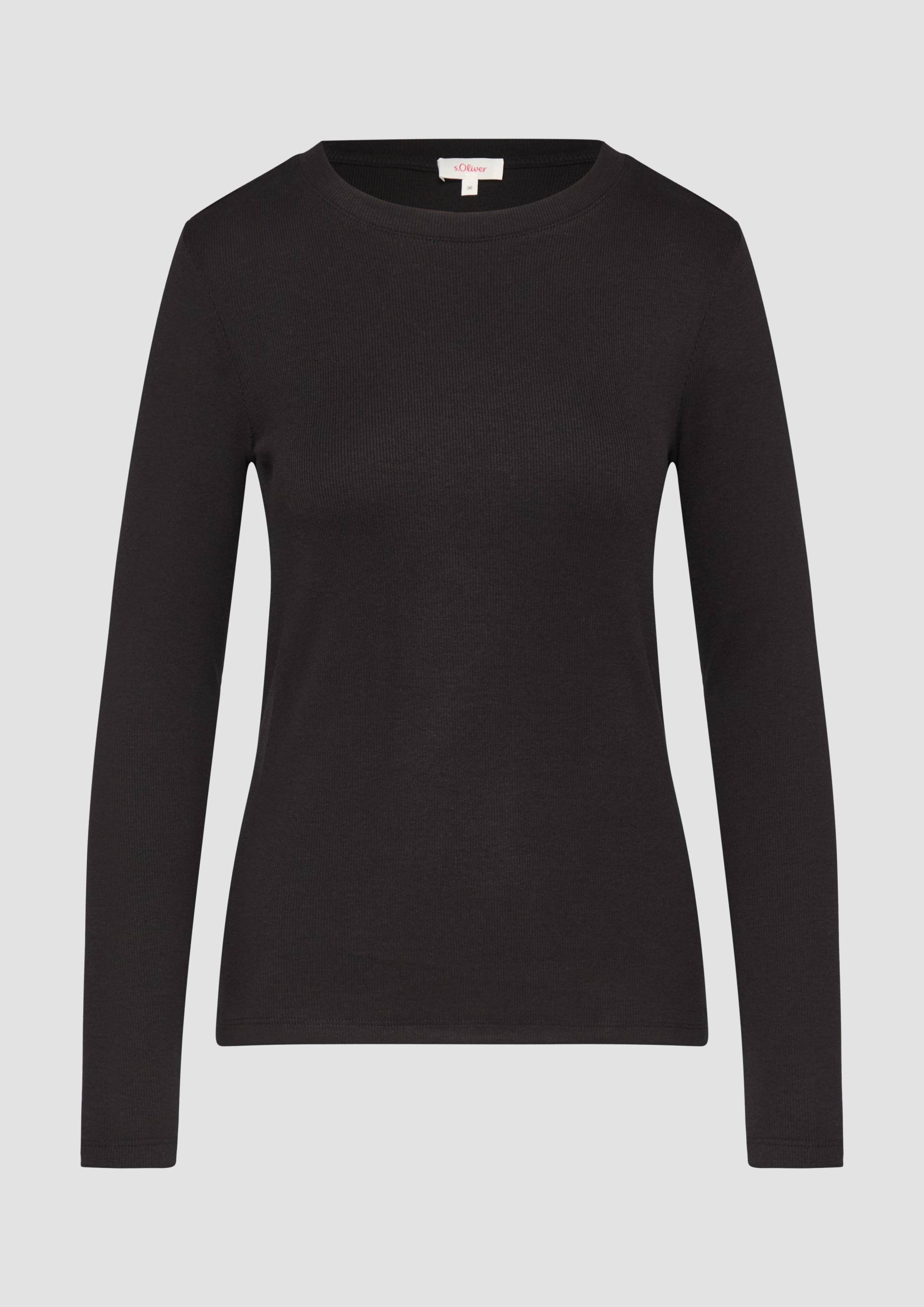 s.Oliver - Geripptes Langarmshirt im Slim Fit, Damen, schwarz von s.Oliver
