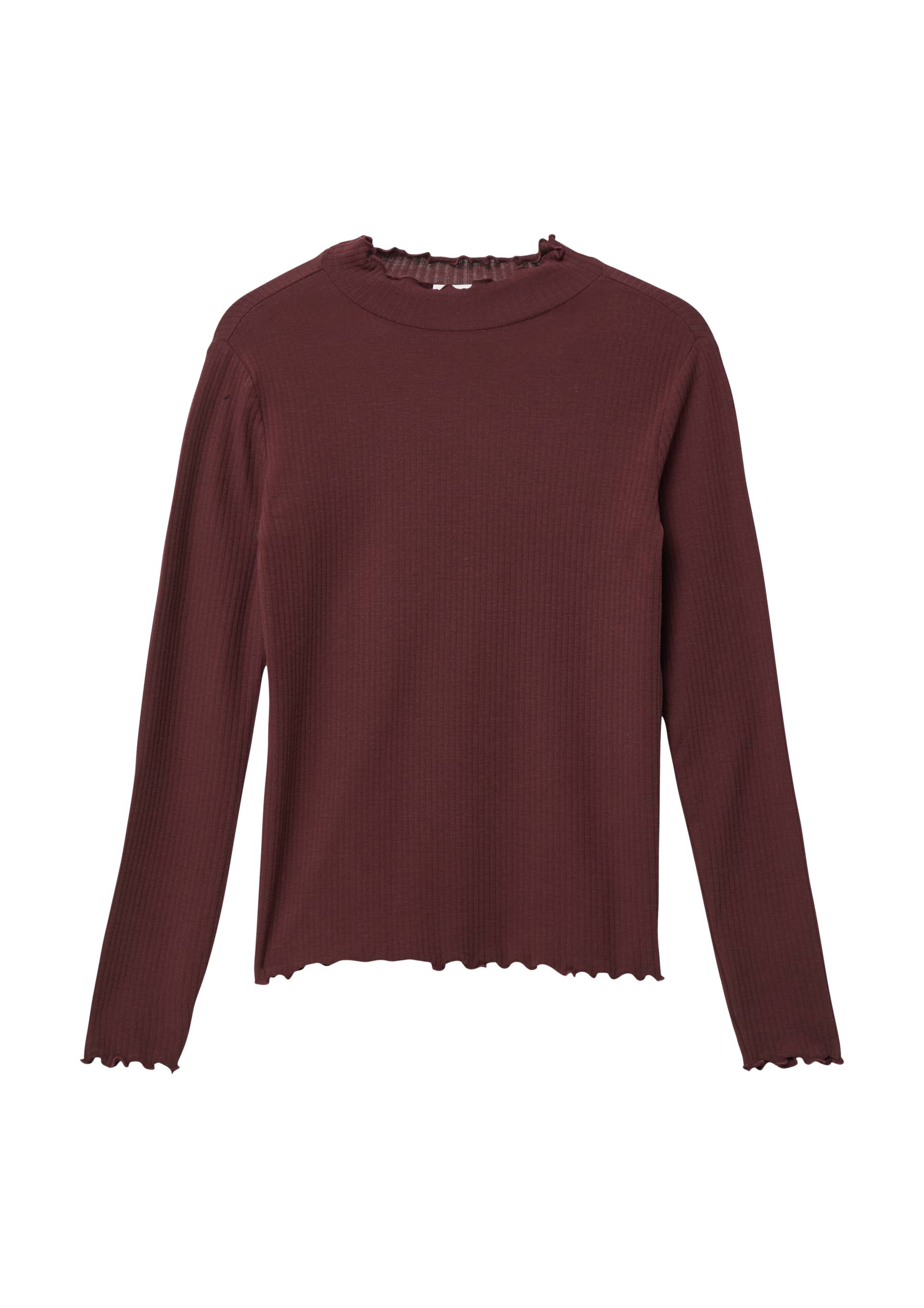 s.Oliver - Geripptes Langarmshirt im Slim Fit mit Rollsaum, Mädchen, rot von s.Oliver